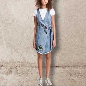 H&M Loves Coachella Wrapover Embroidered‎ Denim Dress